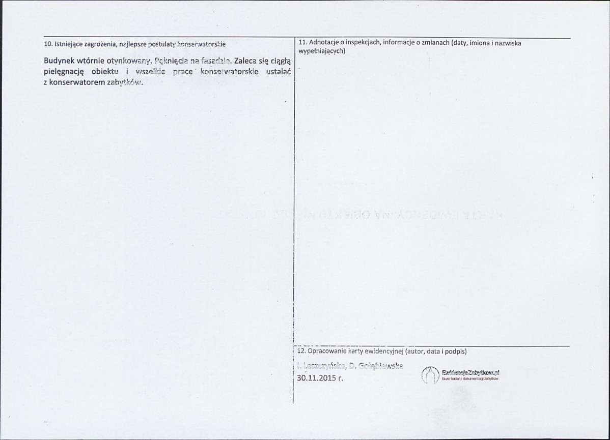 Karta obiektu niewpisanego do rejestru, skan nr 2