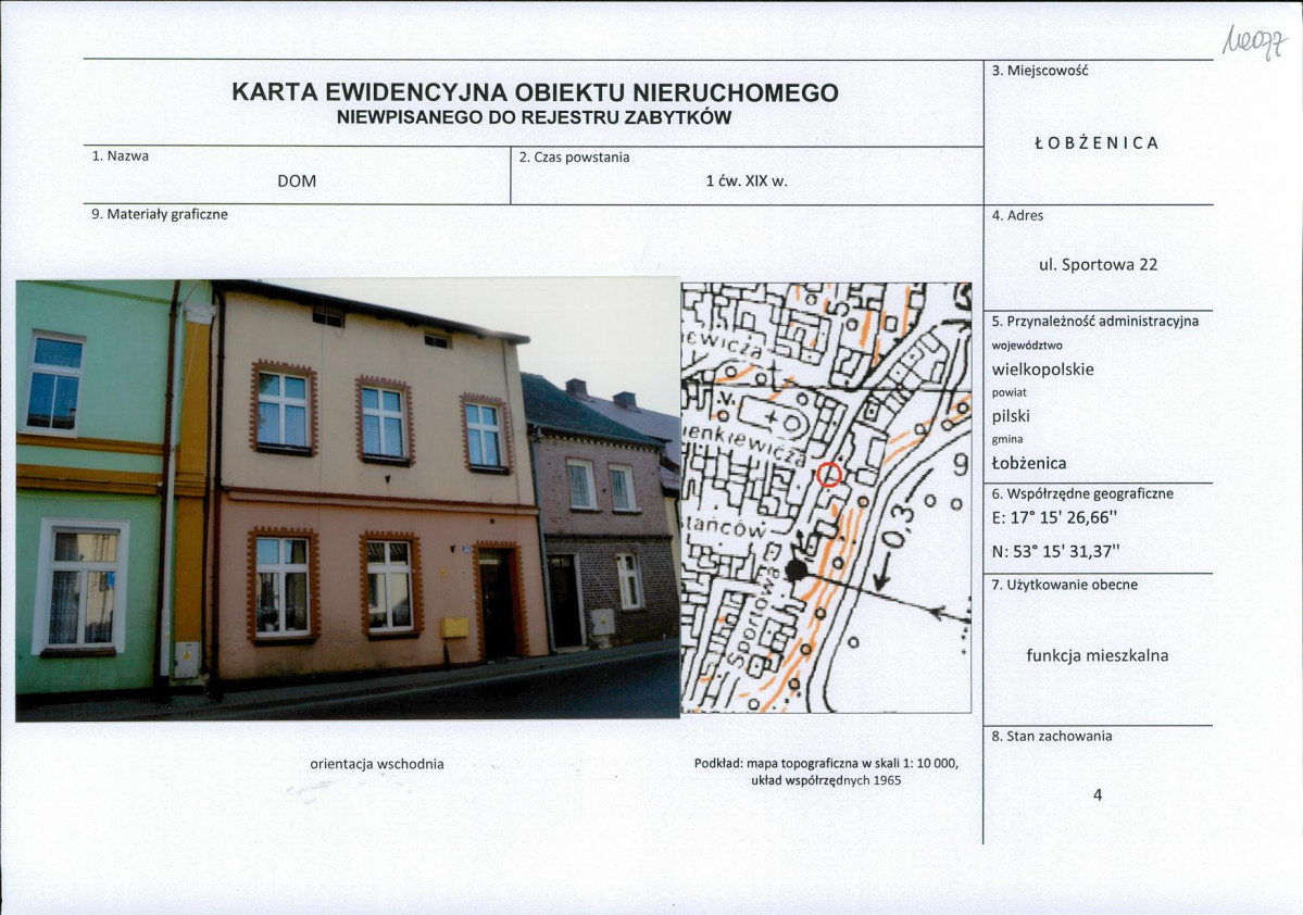 Karta obiektu niewpisanego do rejestru, skan nr 1