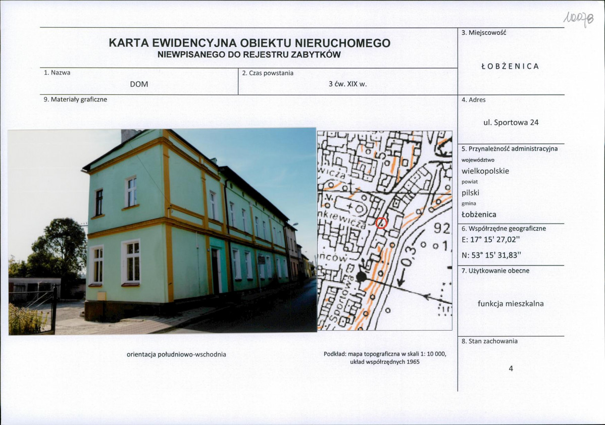 Karta obiektu niewpisanego do rejestru, skan nr 1