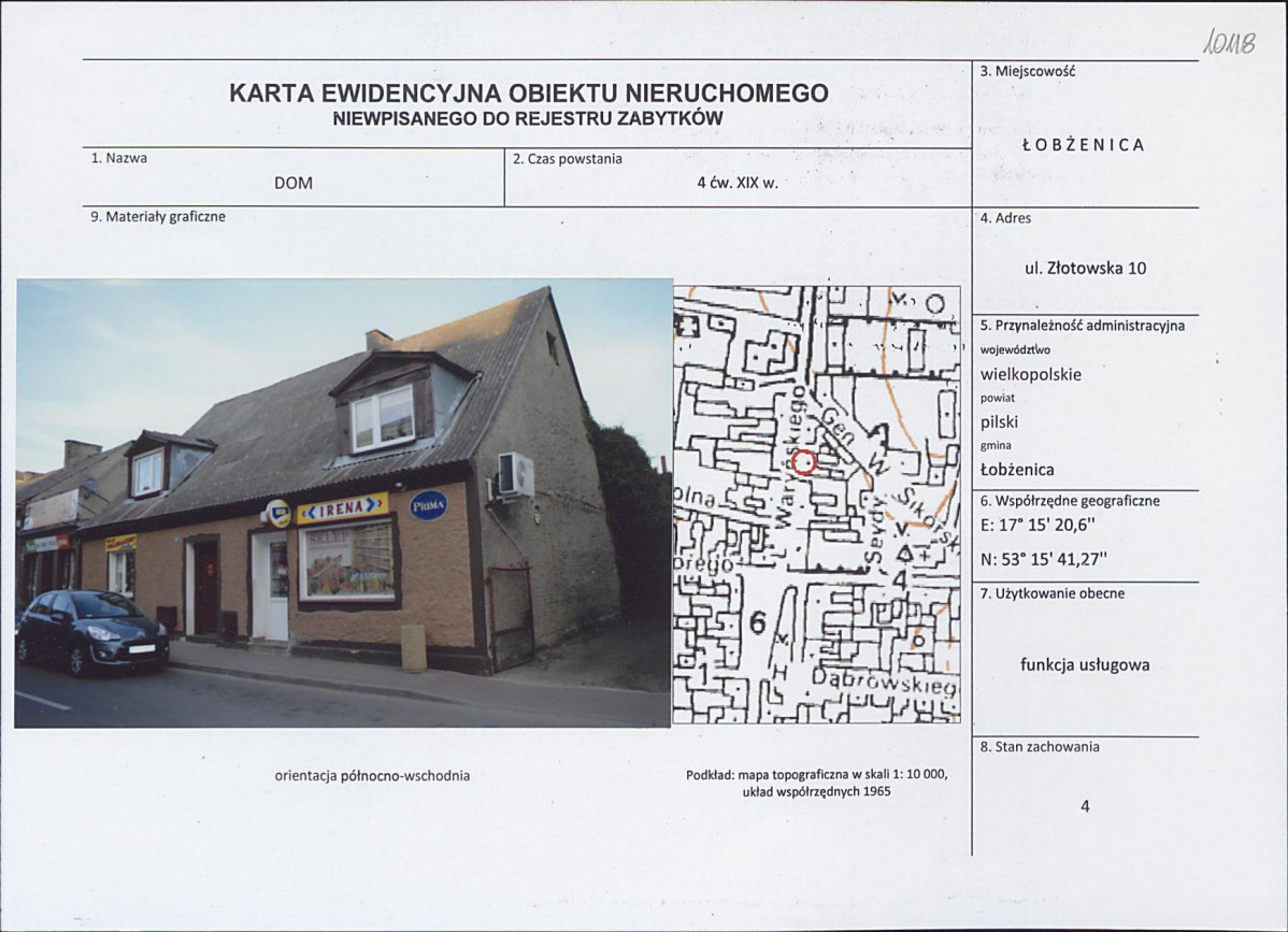 Karta obiektu niewpisanego do rejestru, skan nr 1