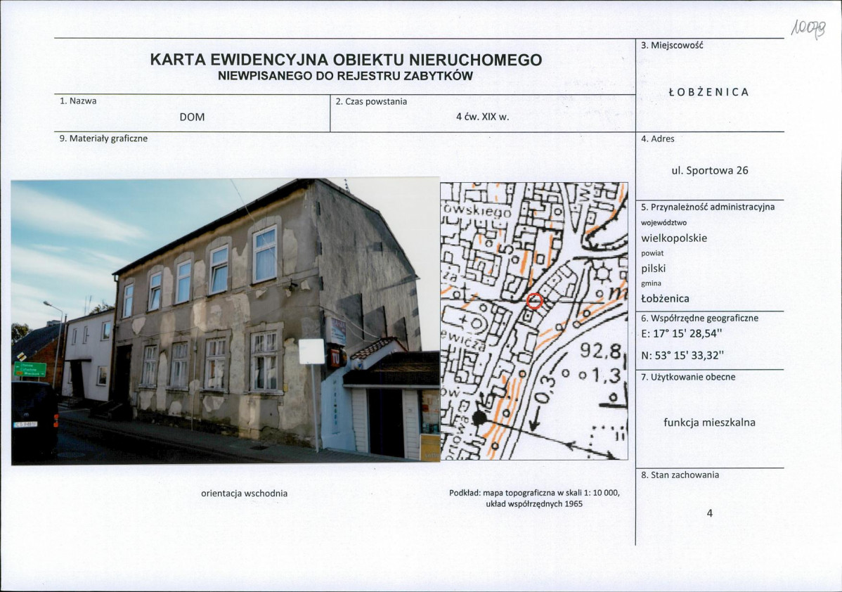 Karta obiektu niewpisanego do rejestru, skan nr 1