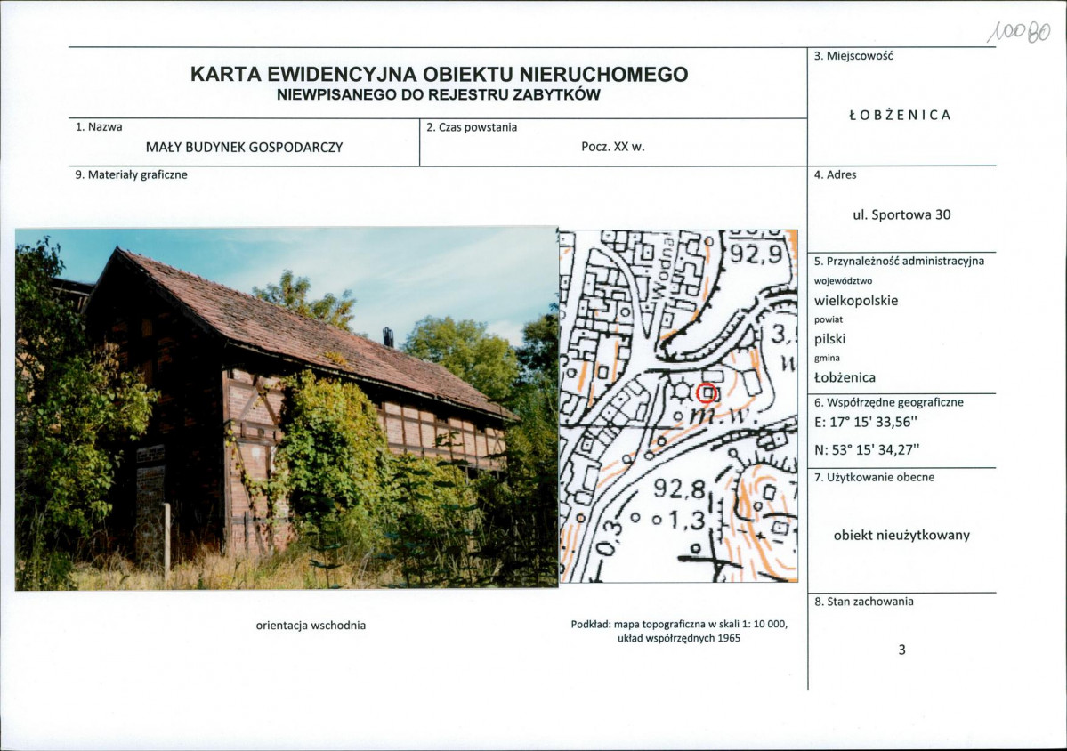 Karta obiektu niewpisanego do rejestru, skan nr 1