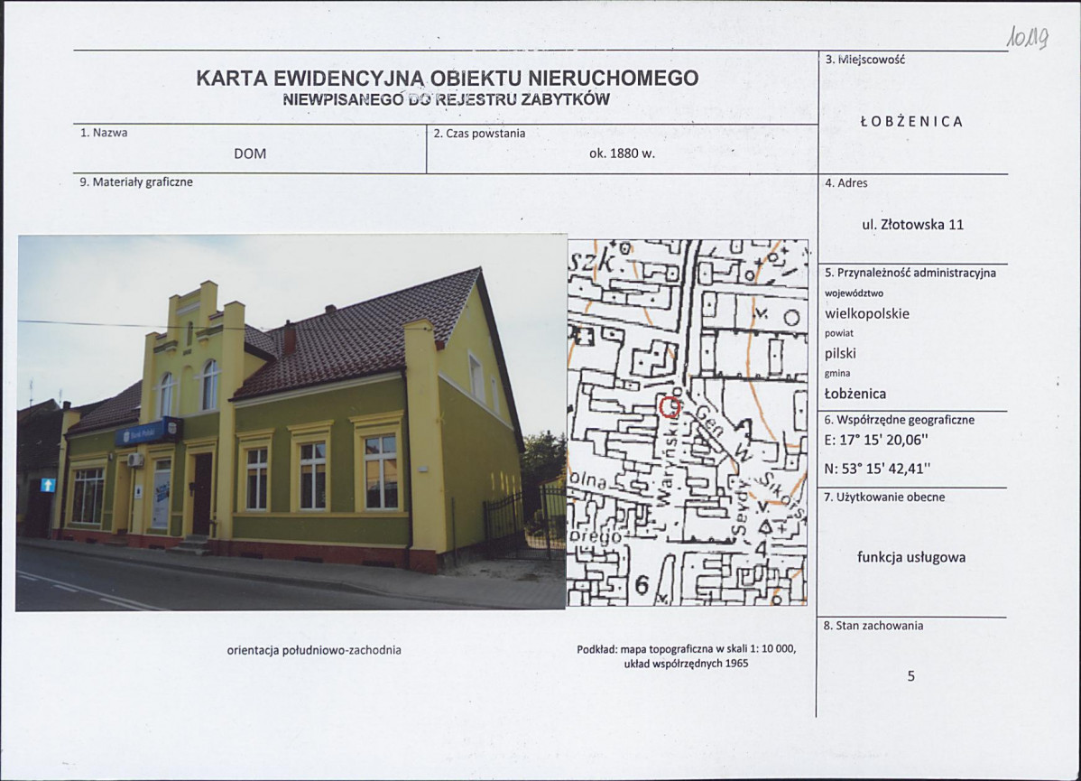 Karta obiektu niewpisanego do rejestru, skan nr 1