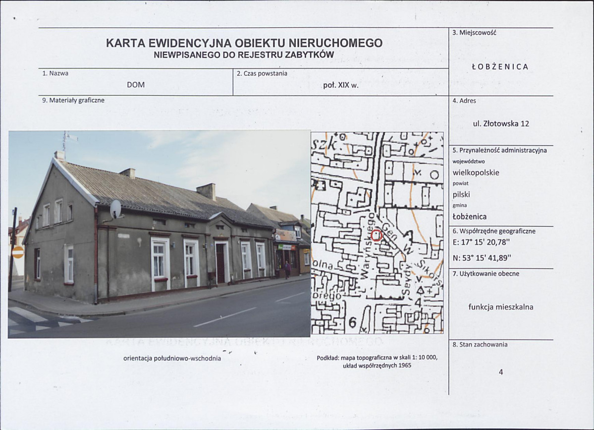 Karta obiektu niewpisanego do rejestru, skan nr 1