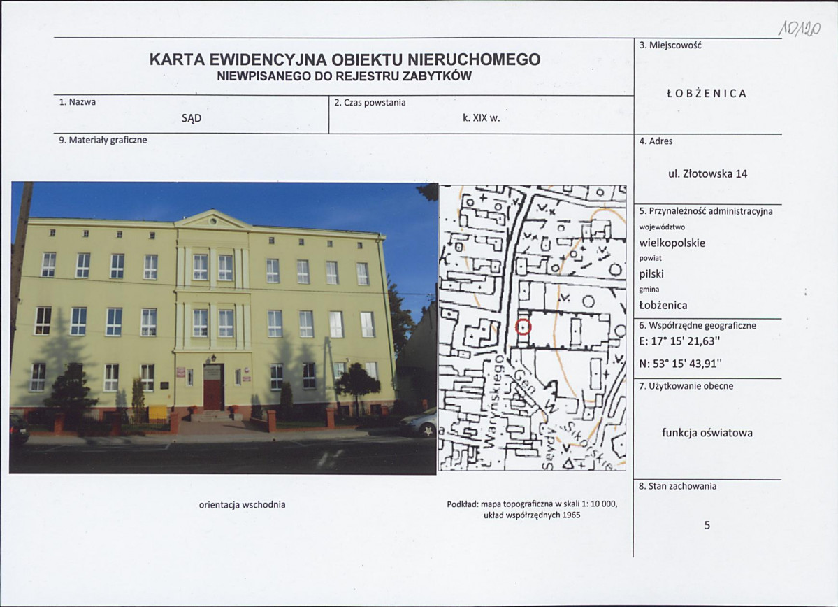 Karta obiektu niewpisanego do rejestru, skan nr 1