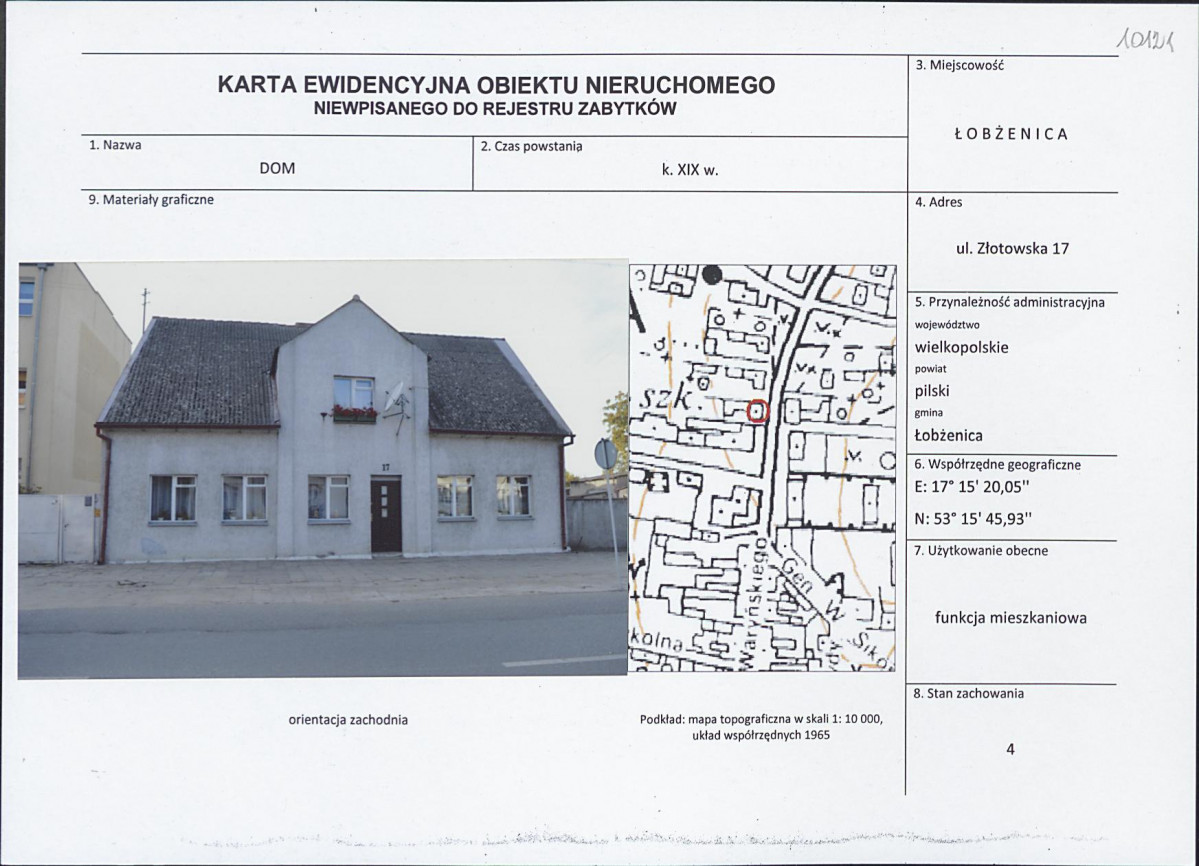 Karta obiektu niewpisanego do rejestru, skan nr 1