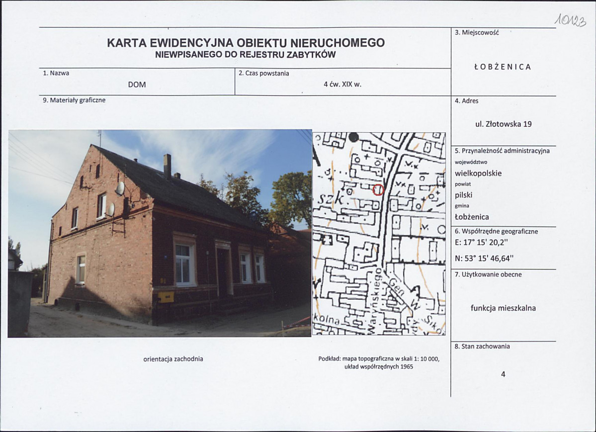 Karta obiektu niewpisanego do rejestru, skan nr 1