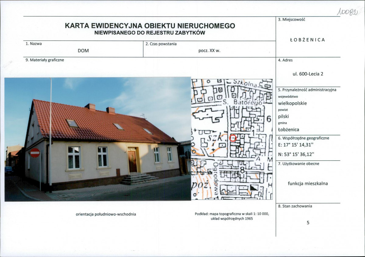 Karta obiektu niewpisanego do rejestru, skan nr 1