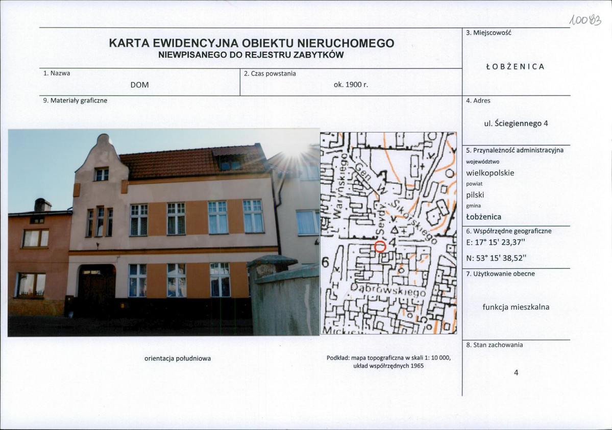 Karta obiektu niewpisanego do rejestru, skan nr 1