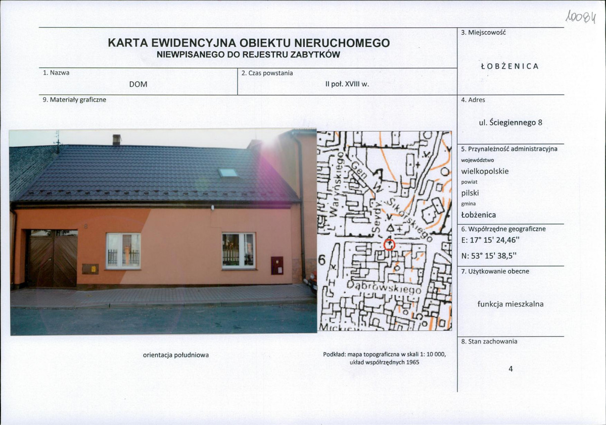 Karta obiektu niewpisanego do rejestru, skan nr 1