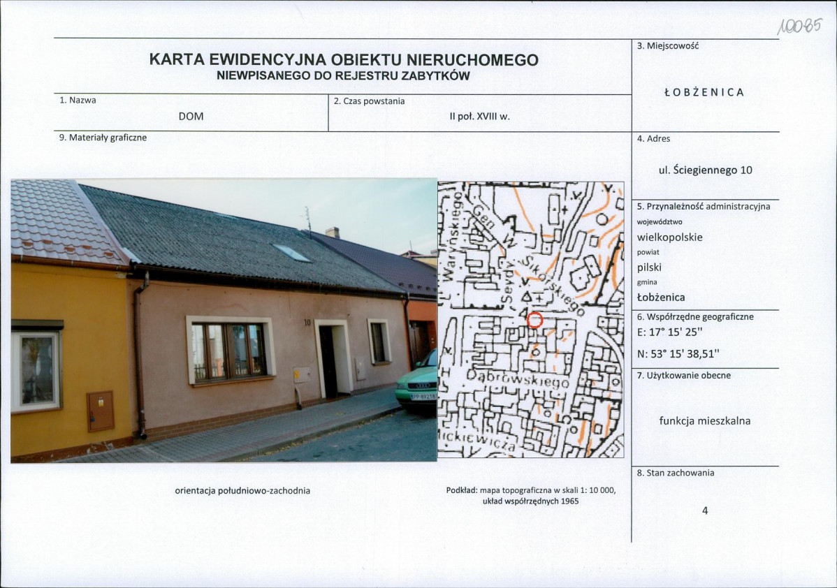 Karta obiektu niewpisanego do rejestru, skan nr 1