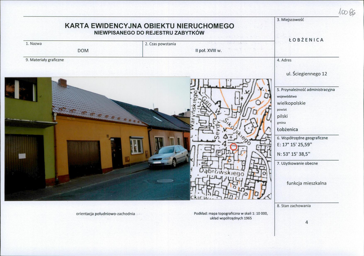 Karta obiektu niewpisanego do rejestru, skan nr 1