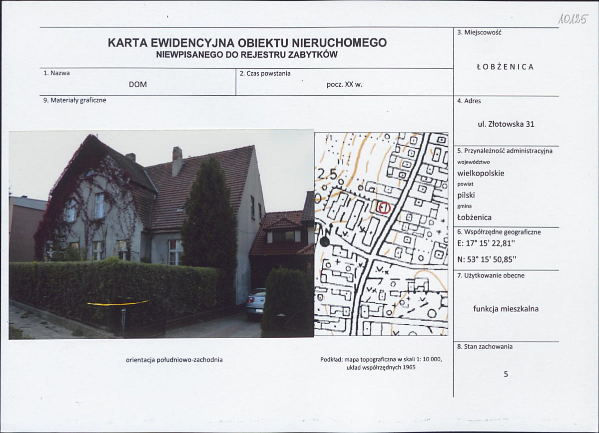 Karta obiektu niewpisanego do rejestru, skan nr 1