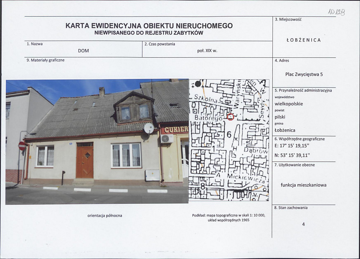 Karta obiektu niewpisanego do rejestru, skan nr 1