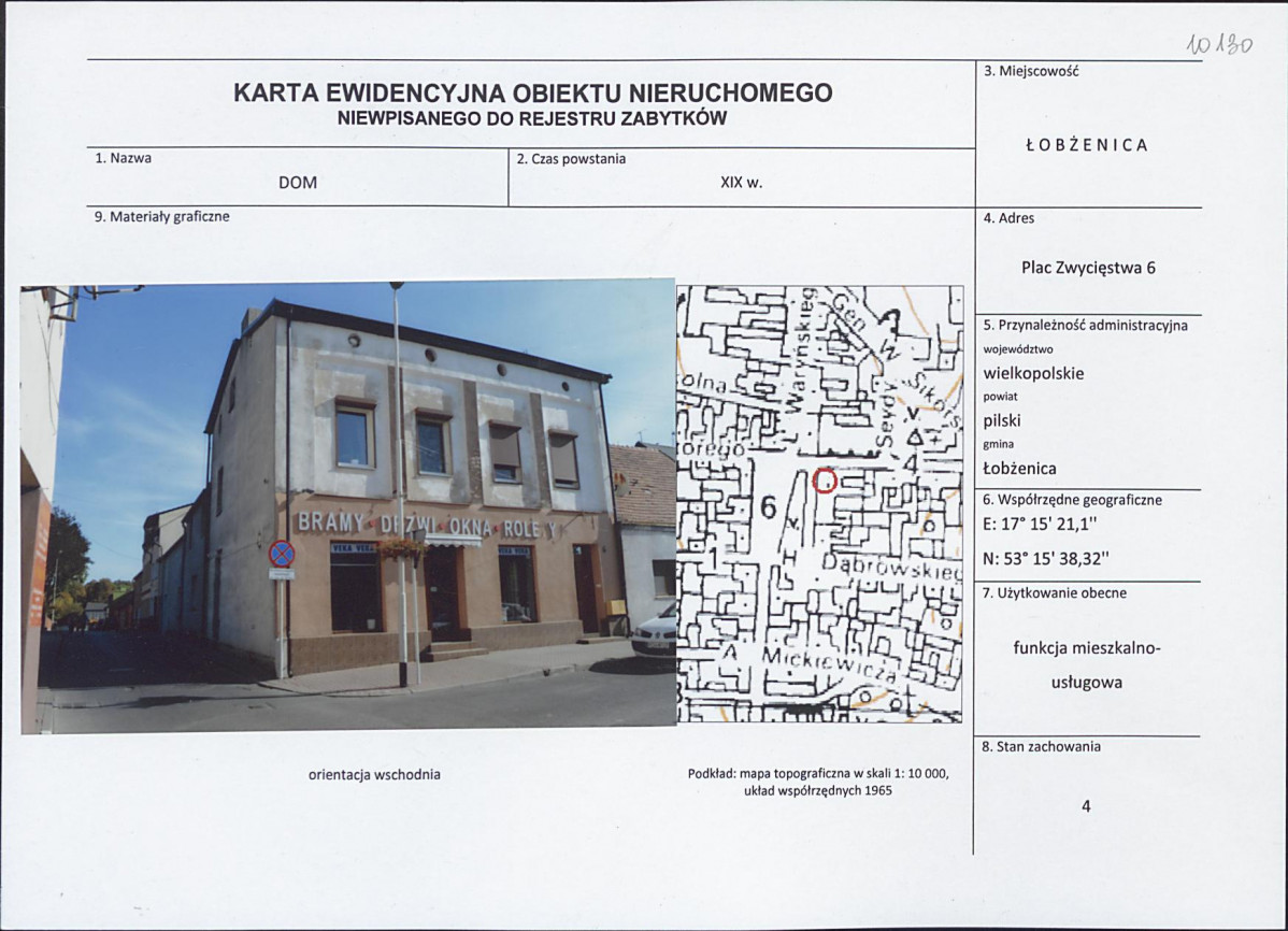 Karta obiektu niewpisanego do rejestru, skan nr 1