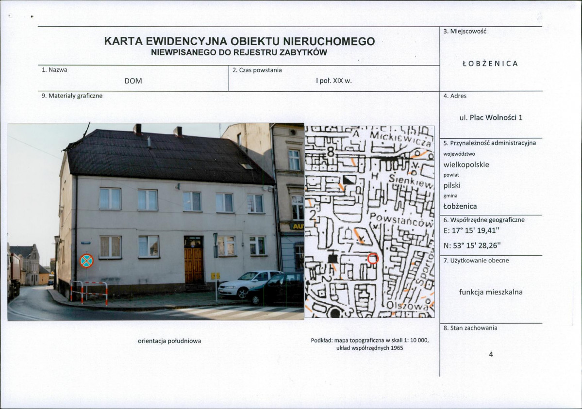 Karta obiektu niewpisanego do rejestru, skan nr 1