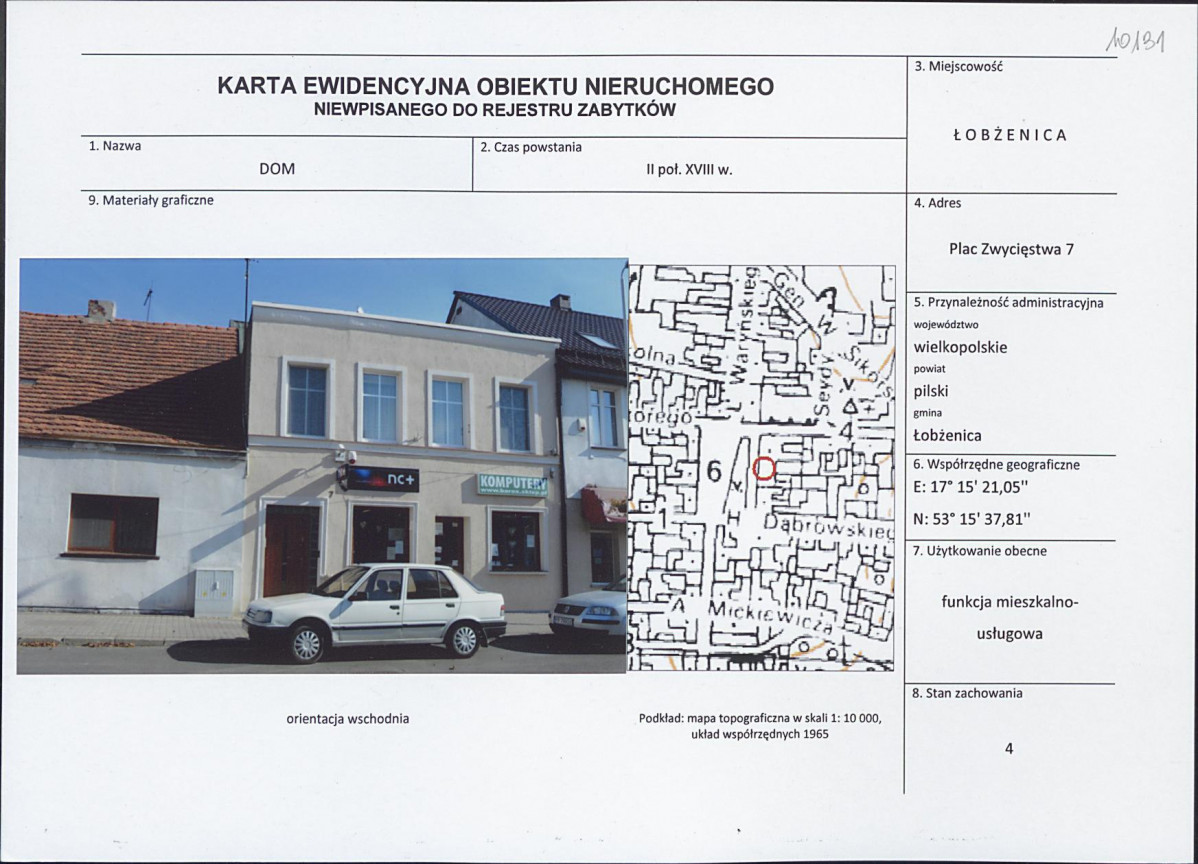 Karta obiektu niewpisanego do rejestru, skan nr 1