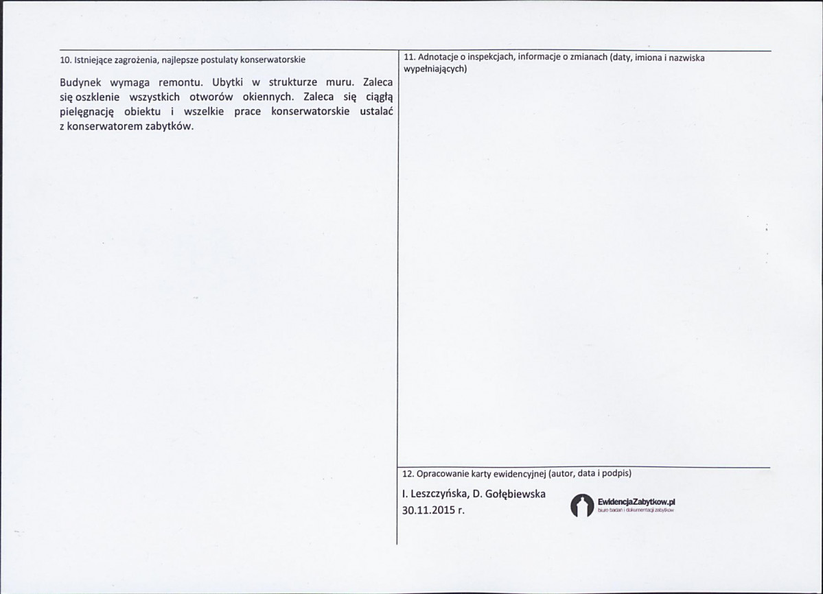 Karta obiektu niewpisanego do rejestru, skan nr 2