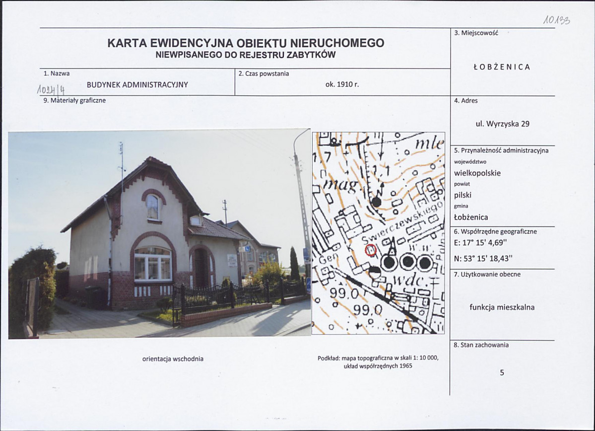 Karta obiektu niewpisanego do rejestru, skan nr 1