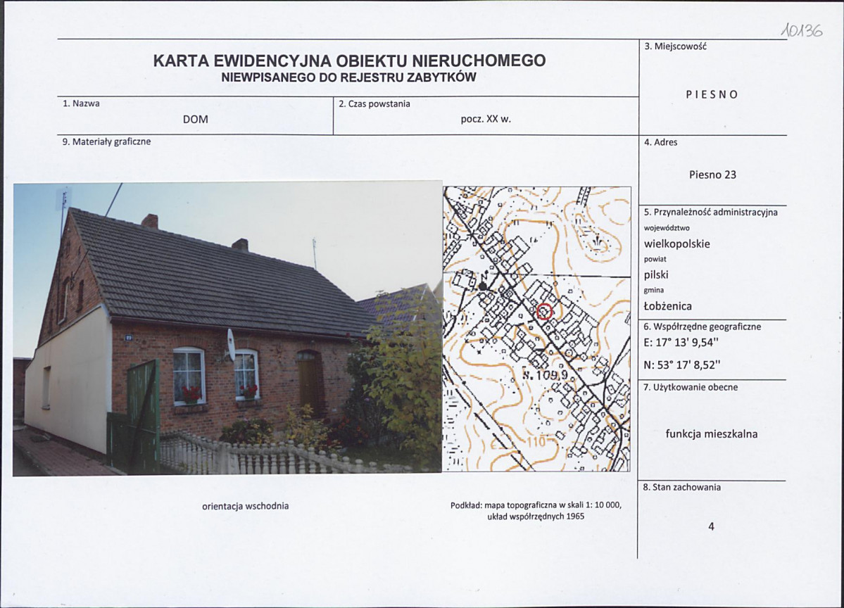 Karta obiektu niewpisanego do rejestru, skan nr 1