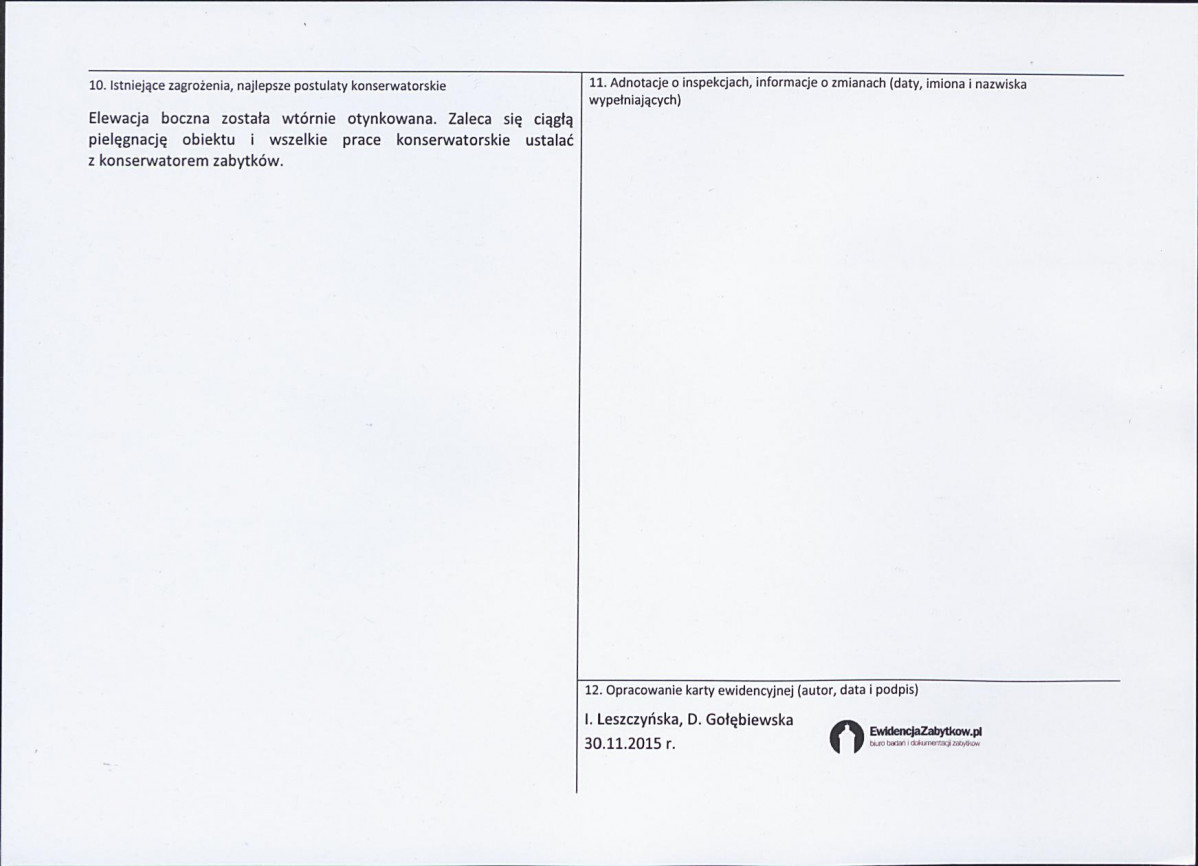 Karta obiektu niewpisanego do rejestru, skan nr 2