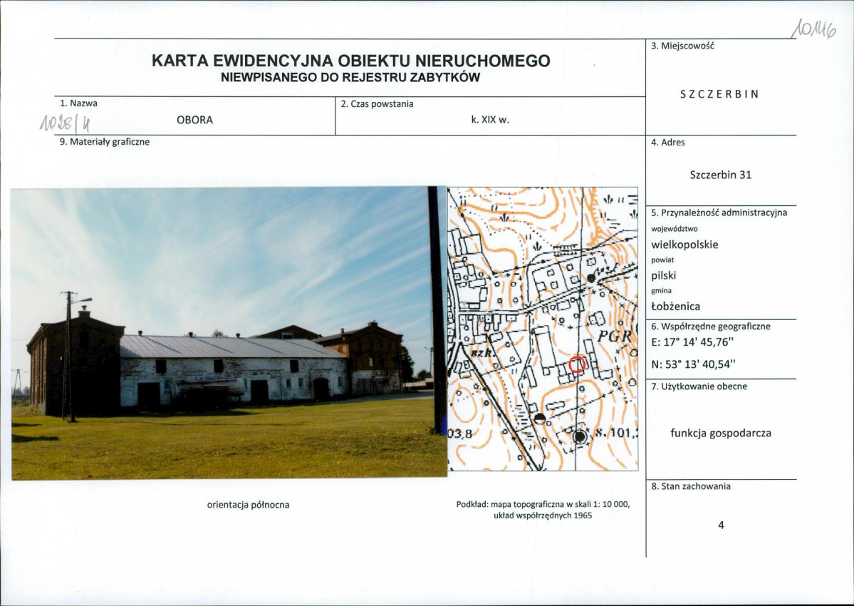 Karta obiektu niewpisanego do rejestru, skan nr 1