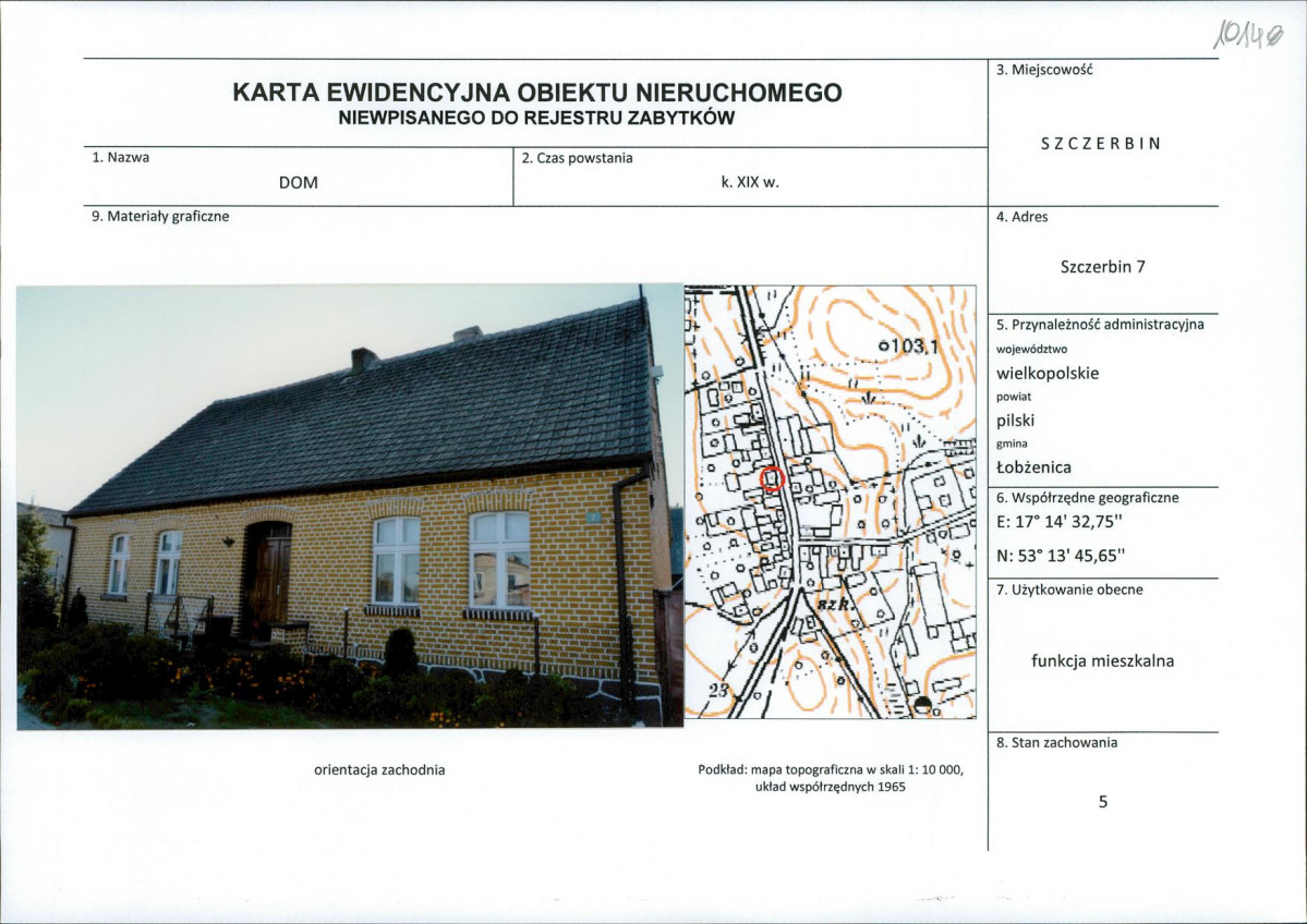 Karta obiektu niewpisanego do rejestru, skan nr 1