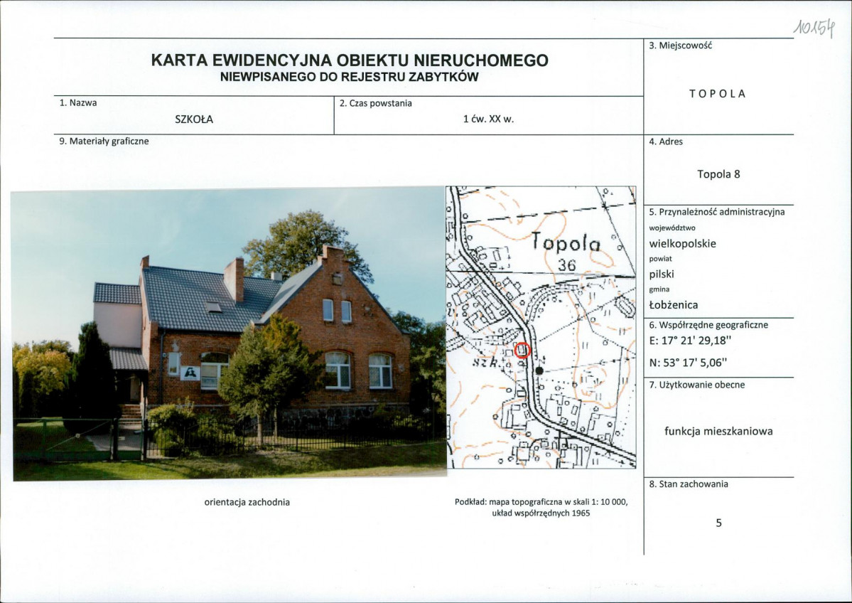 Karta obiektu niewpisanego do rejestru, skan nr 1