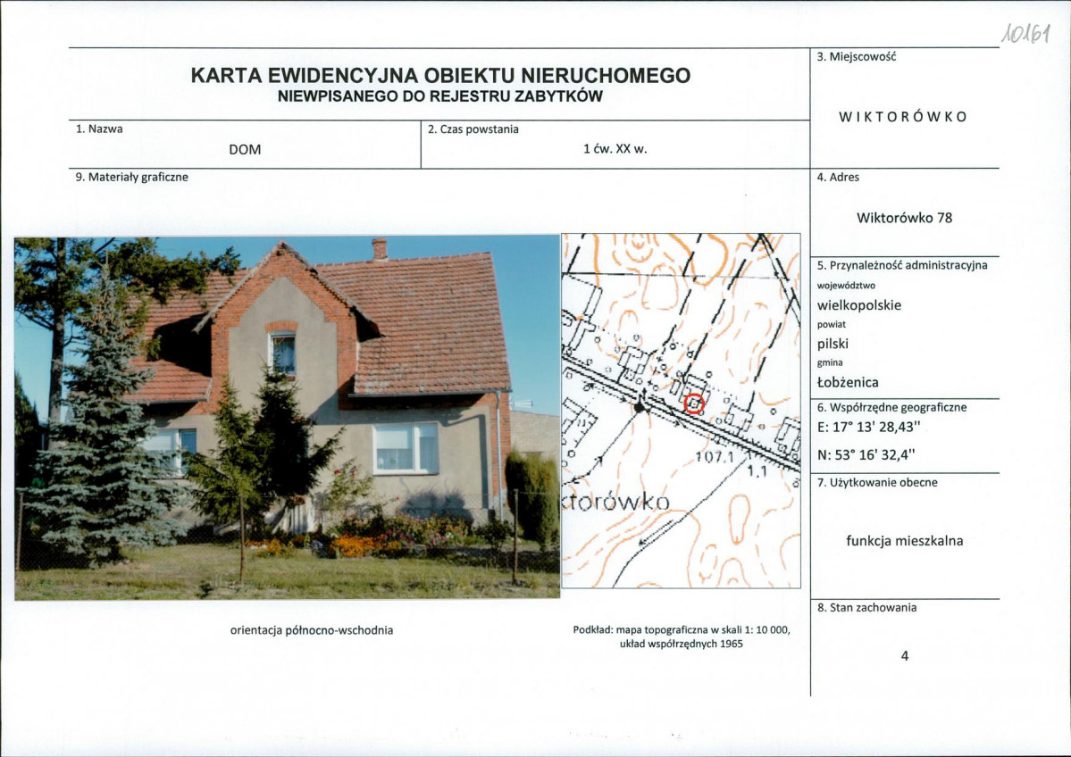 Karta obiektu niewpisanego do rejestru, skan nr 1