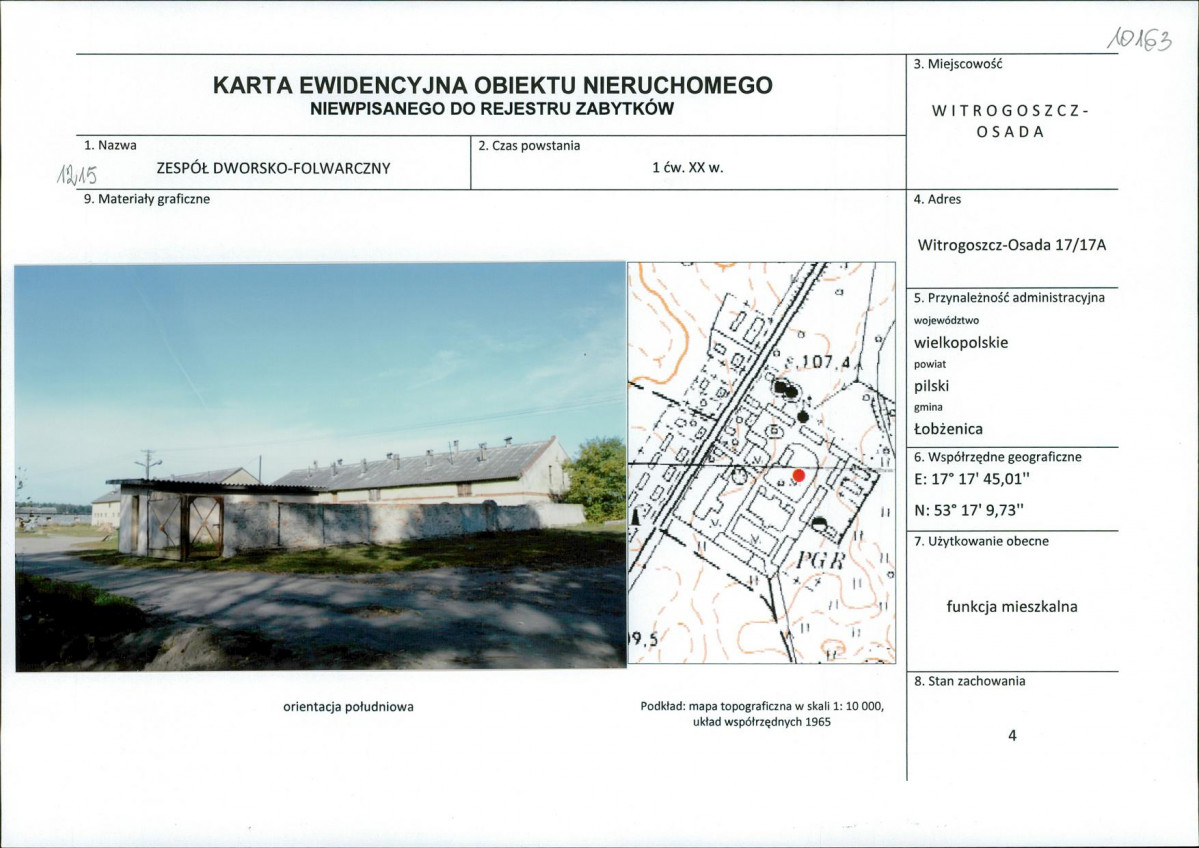 Karta obiektu niewpisanego do rejestru, skan nr 1