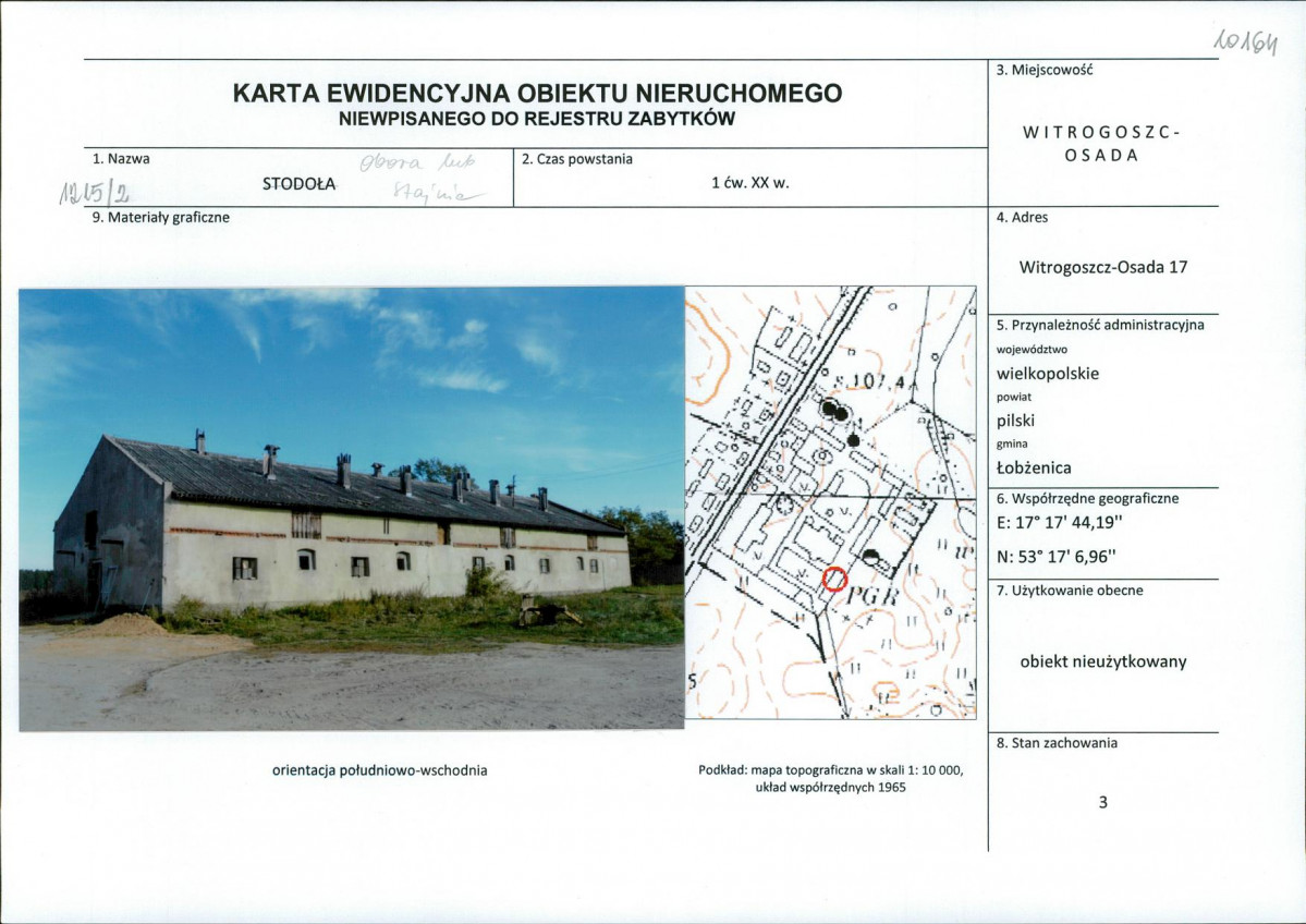 Karta obiektu niewpisanego do rejestru, skan nr 1