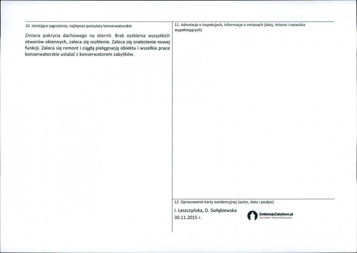 Karta obiektu niewpisanego do rejestru, skan nr 2