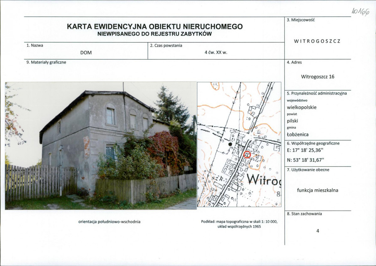 Karta obiektu niewpisanego do rejestru, skan nr 1