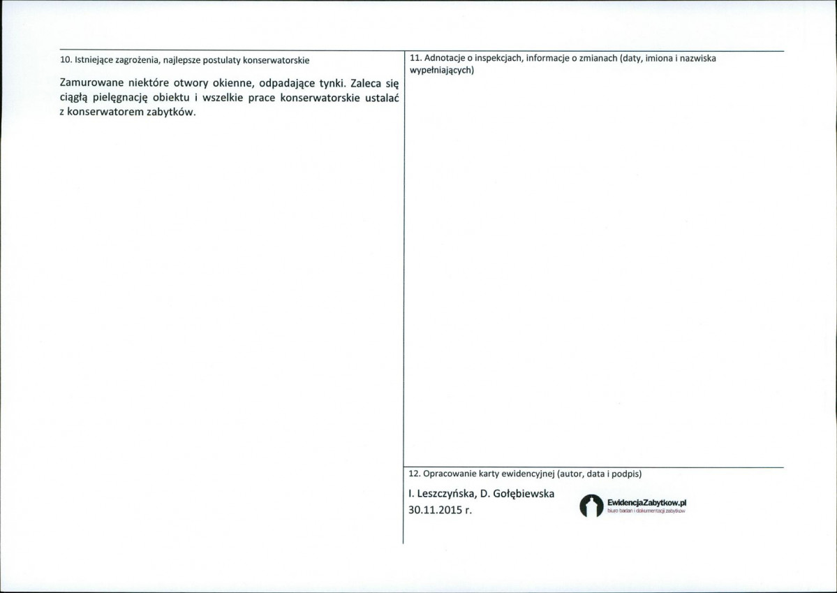 Karta obiektu niewpisanego do rejestru, skan nr 2