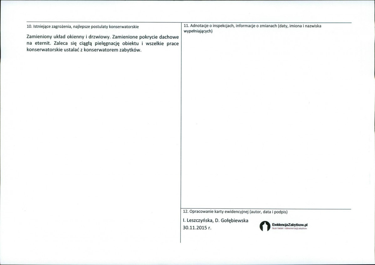 Karta obiektu niewpisanego do rejestru, skan nr 2