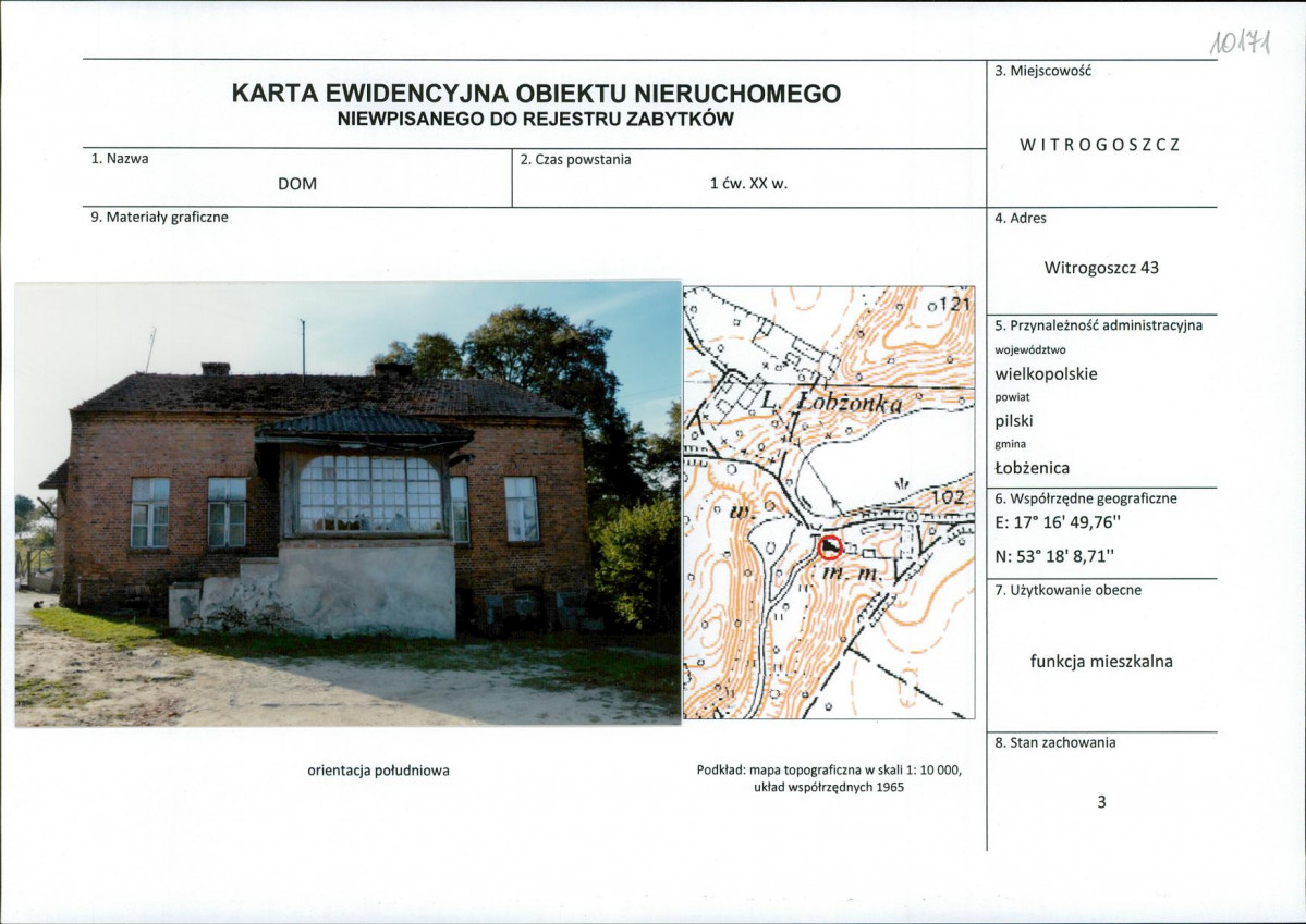 Karta obiektu niewpisanego do rejestru, skan nr 1