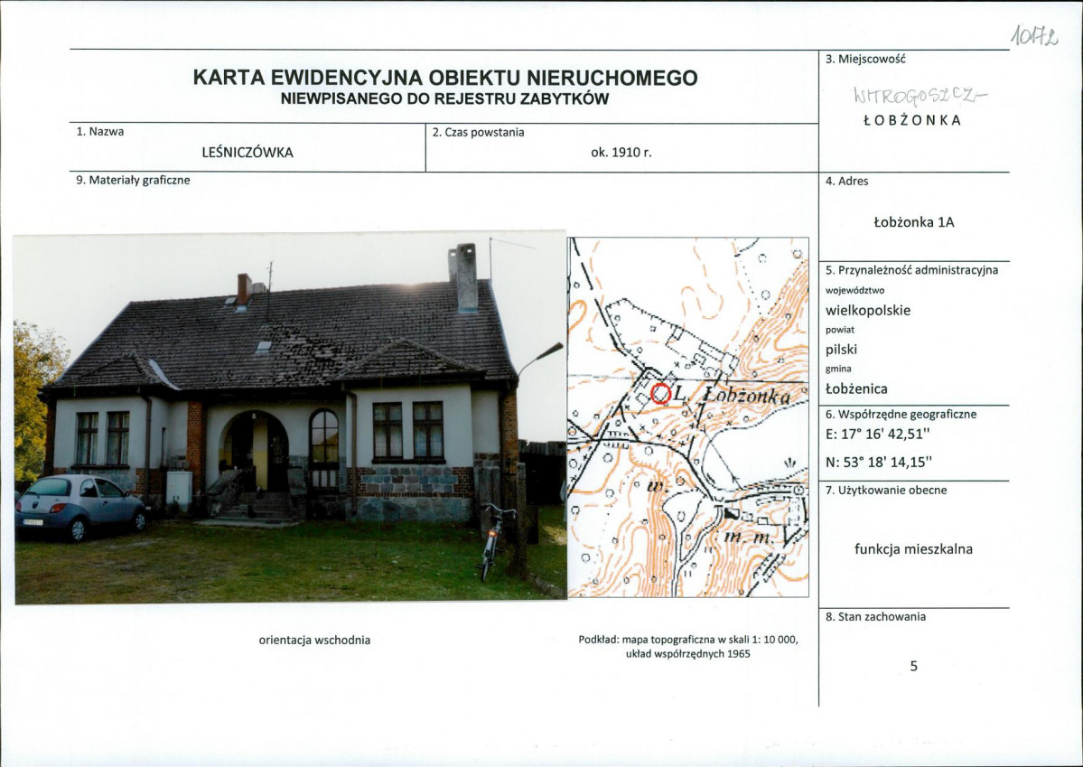 Karta obiektu niewpisanego do rejestru, skan nr 1