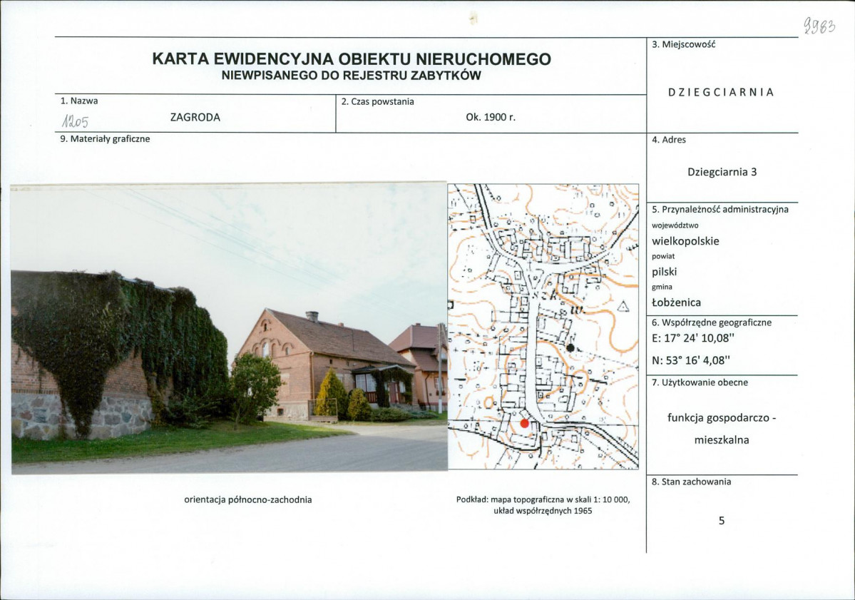 Karta obiektu niewpisanego do rejestru, skan nr 1