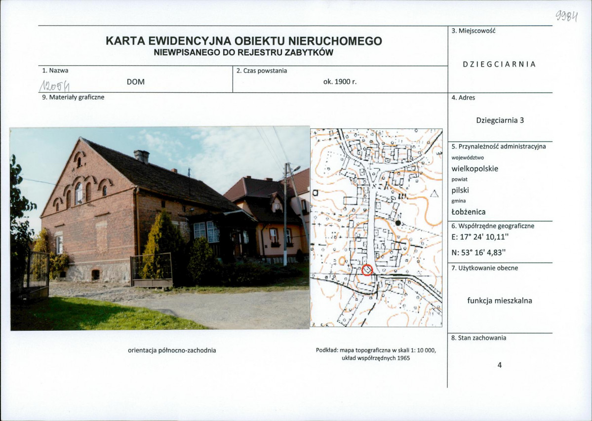 Karta obiektu niewpisanego do rejestru, skan nr 1