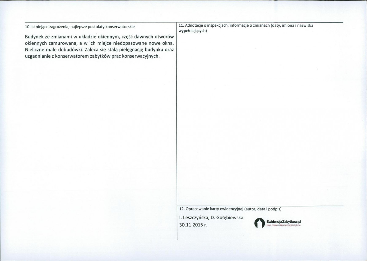 Karta obiektu niewpisanego do rejestru, skan nr 2