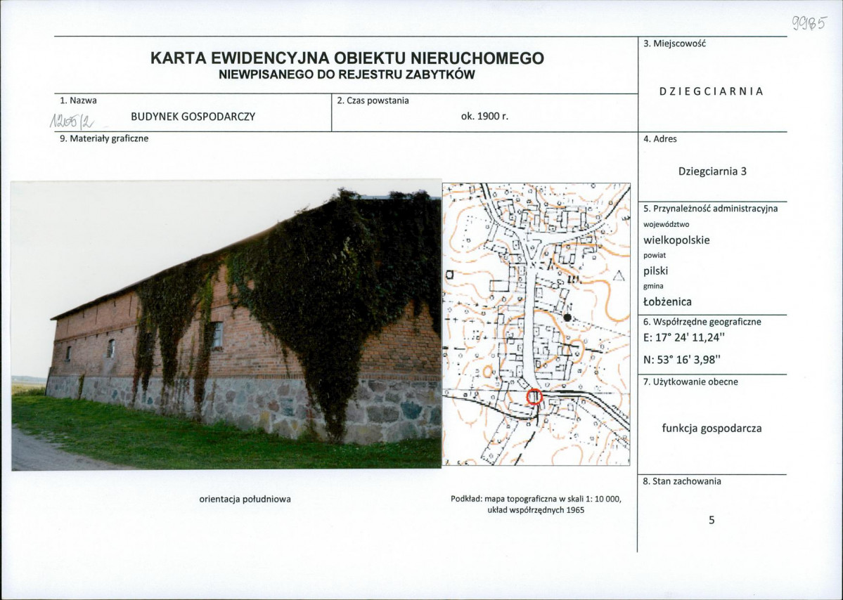 Karta obiektu niewpisanego do rejestru, skan nr 1