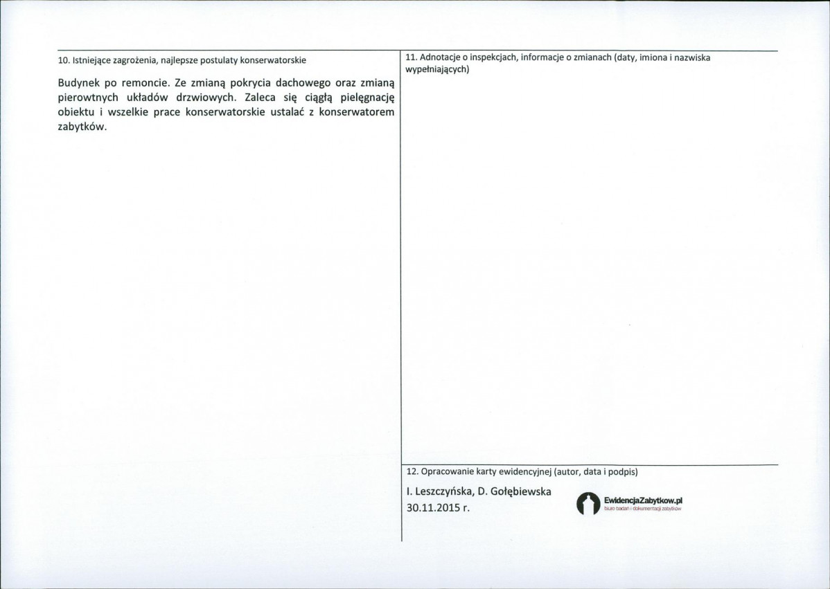 Karta obiektu niewpisanego do rejestru, skan nr 2