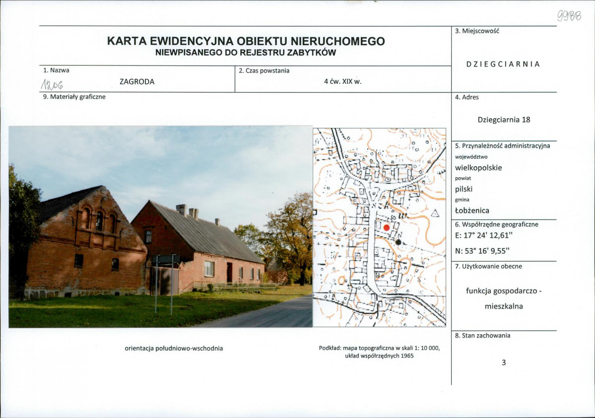 Karta obiektu niewpisanego do rejestru, skan nr 1