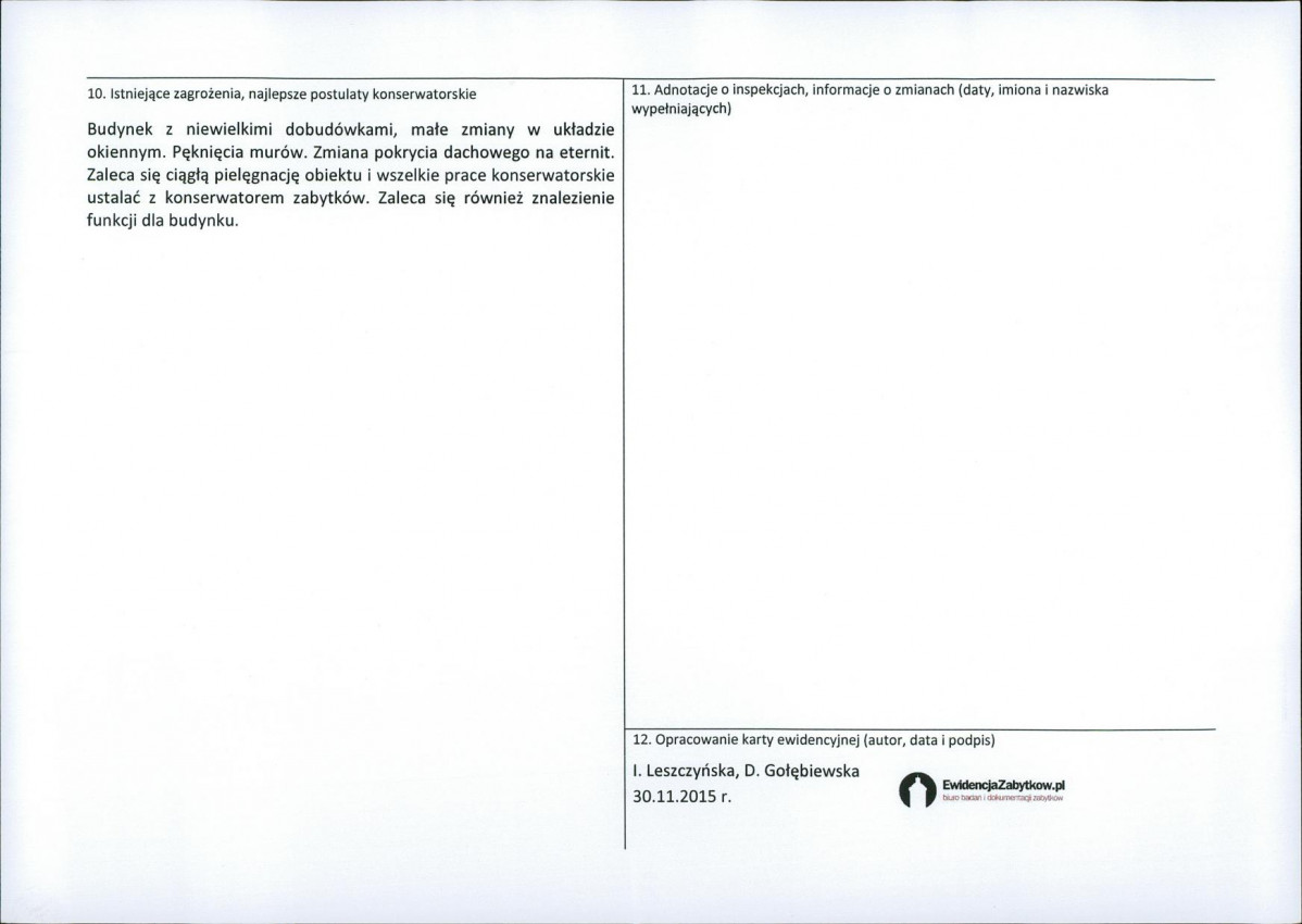 Karta obiektu niewpisanego do rejestru, skan nr 2