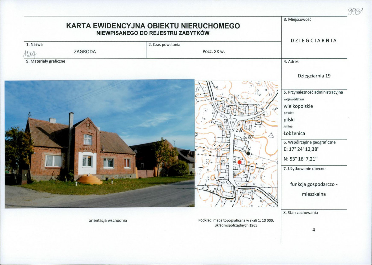 Karta obiektu niewpisanego do rejestru, skan nr 1