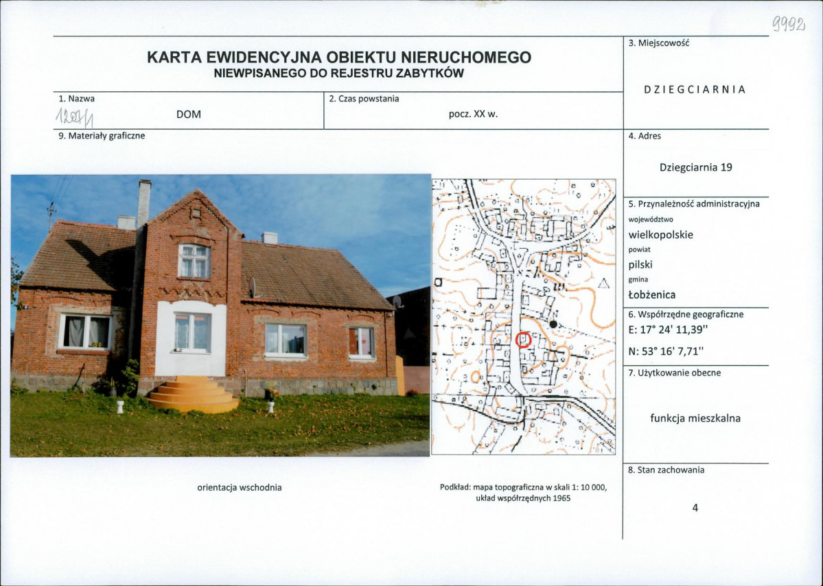 Karta obiektu niewpisanego do rejestru, skan nr 1