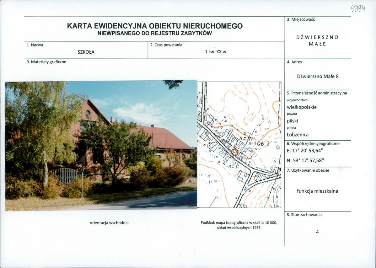 Karta obiektu niewpisanego do rejestru, skan nr 1