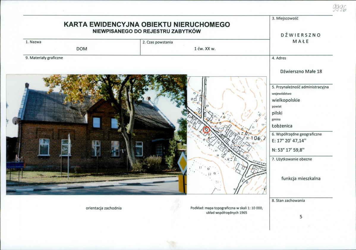 Karta obiektu niewpisanego do rejestru, skan nr 1