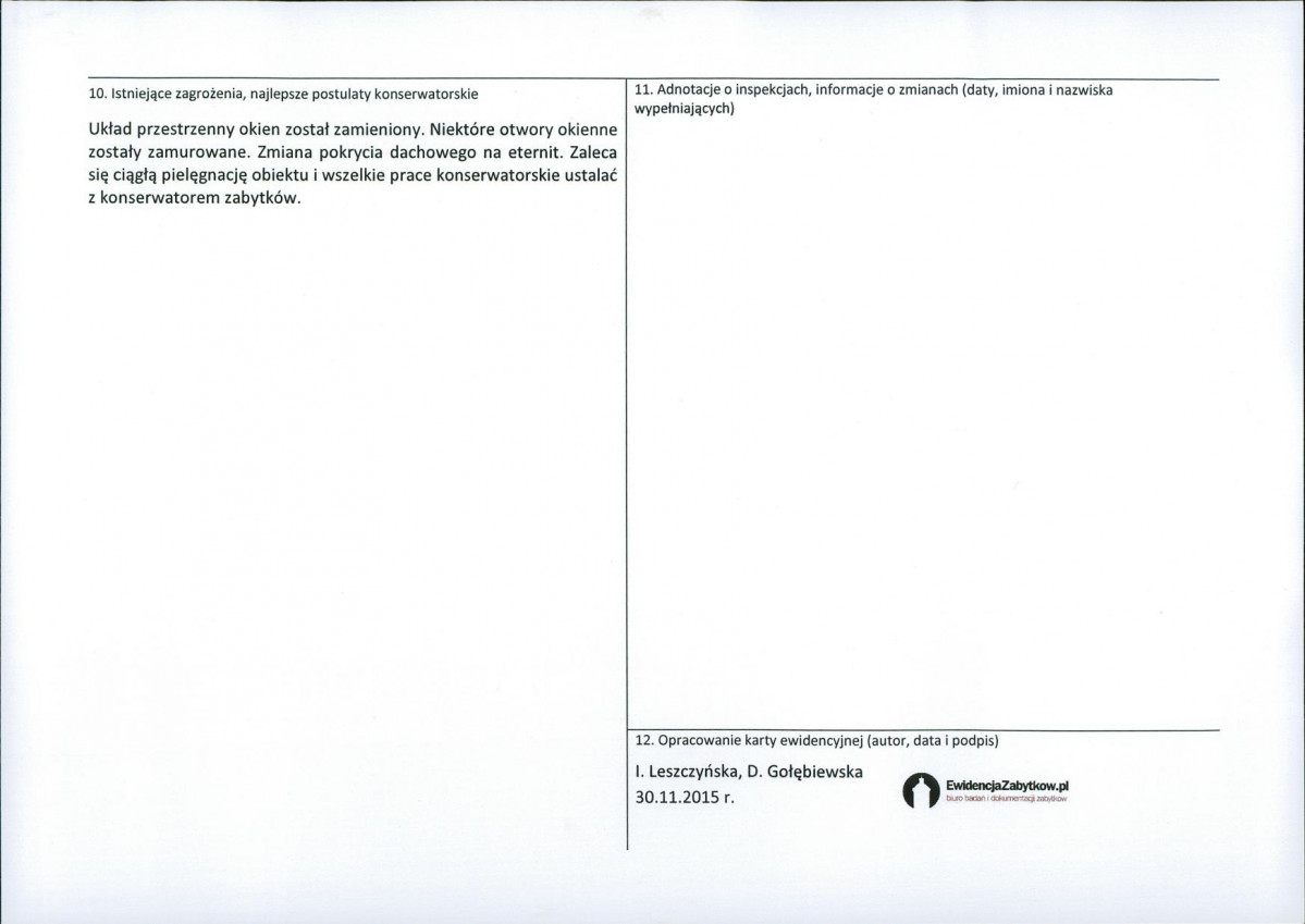 Karta obiektu niewpisanego do rejestru, skan nr 2