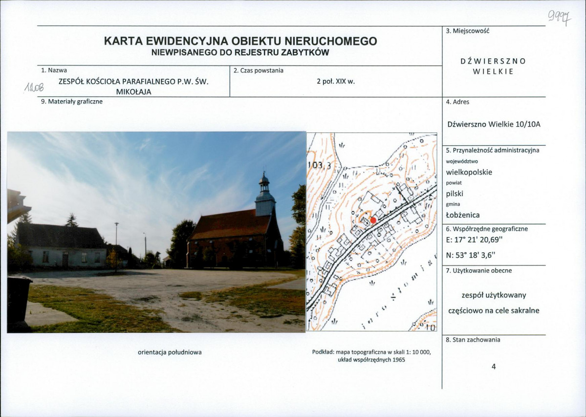 Karta obiektu niewpisanego do rejestru, skan nr 1